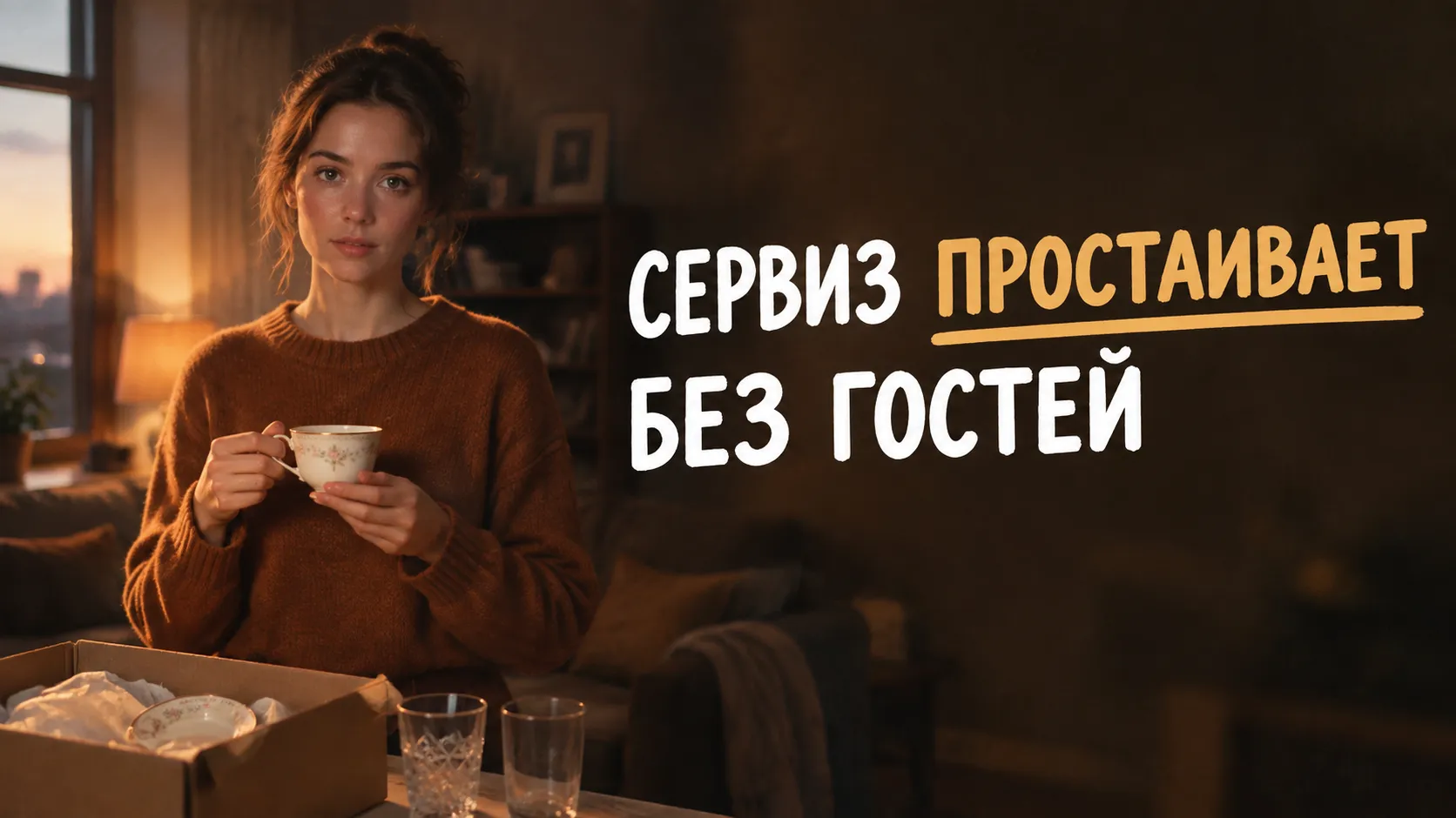 Сервиз за стеклом серванта ждёт гостей, которые не приходят